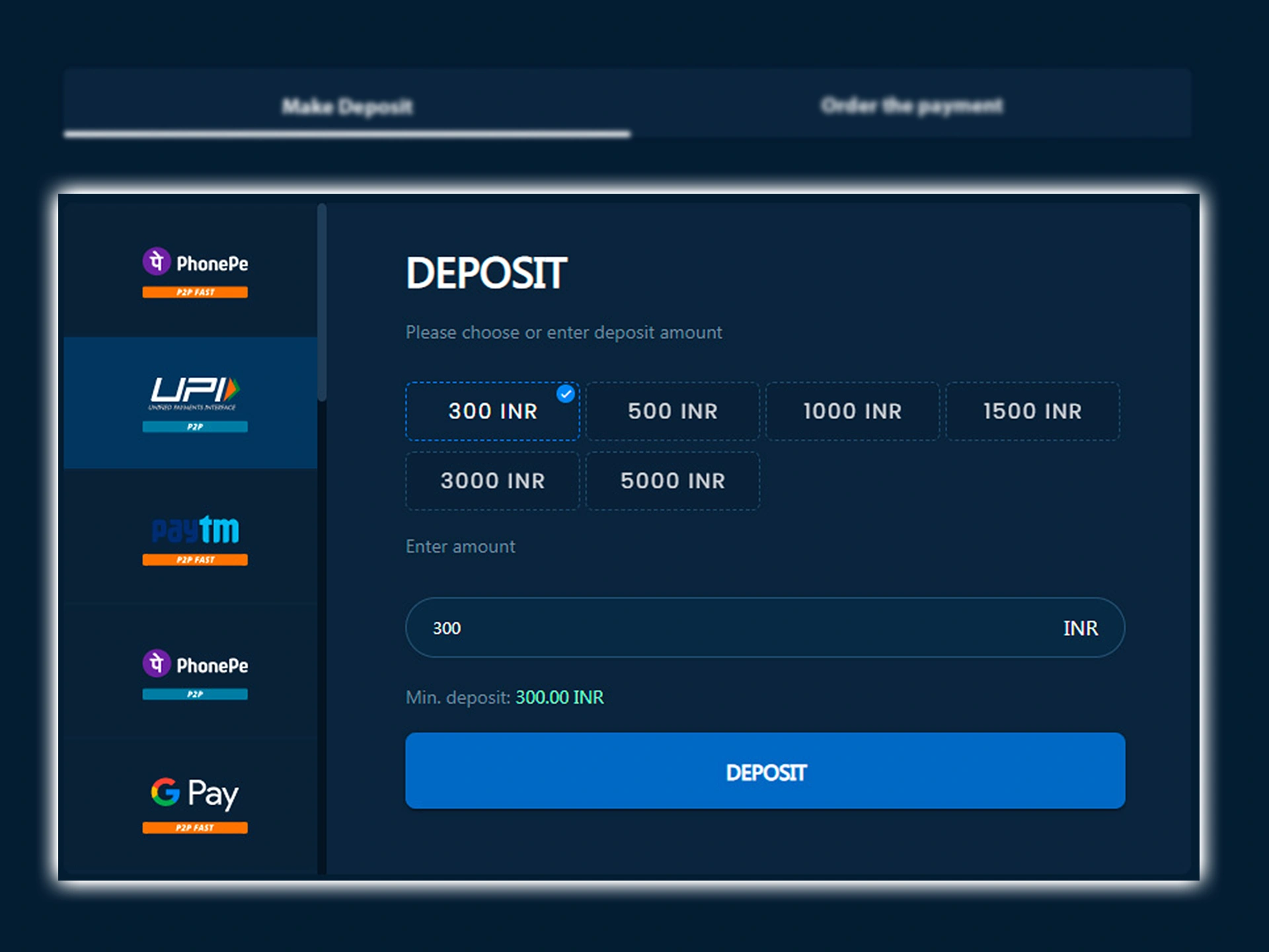 Go to the deposits section to fund your 4rabet account using one of the available methods.