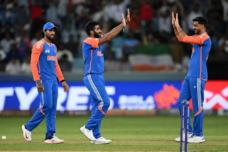 Jasprit Bumrah celebrates after dispatching Alishan Sharafu in the Asia Cup opener against the UAE in Dubai